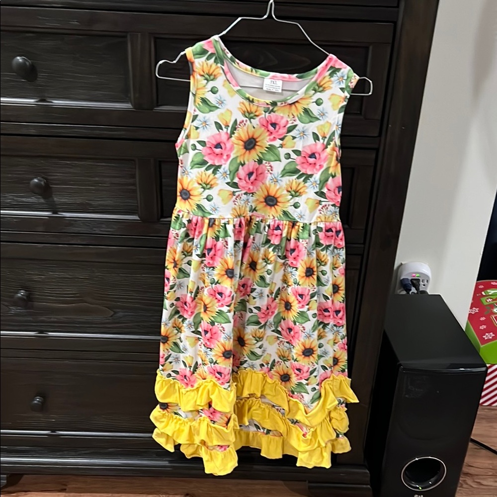 Floral Kids Dress with Yellow Accents